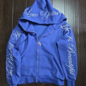 NWT | Yours Truly by Phora Embroidered Zip Hoodie – “Life Is Beautiful" M